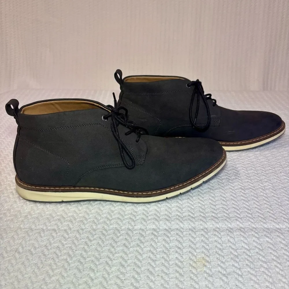 Chukka Boots Mens 12 Dark Gray Textured Lace Up Desert Shoes Office Casual